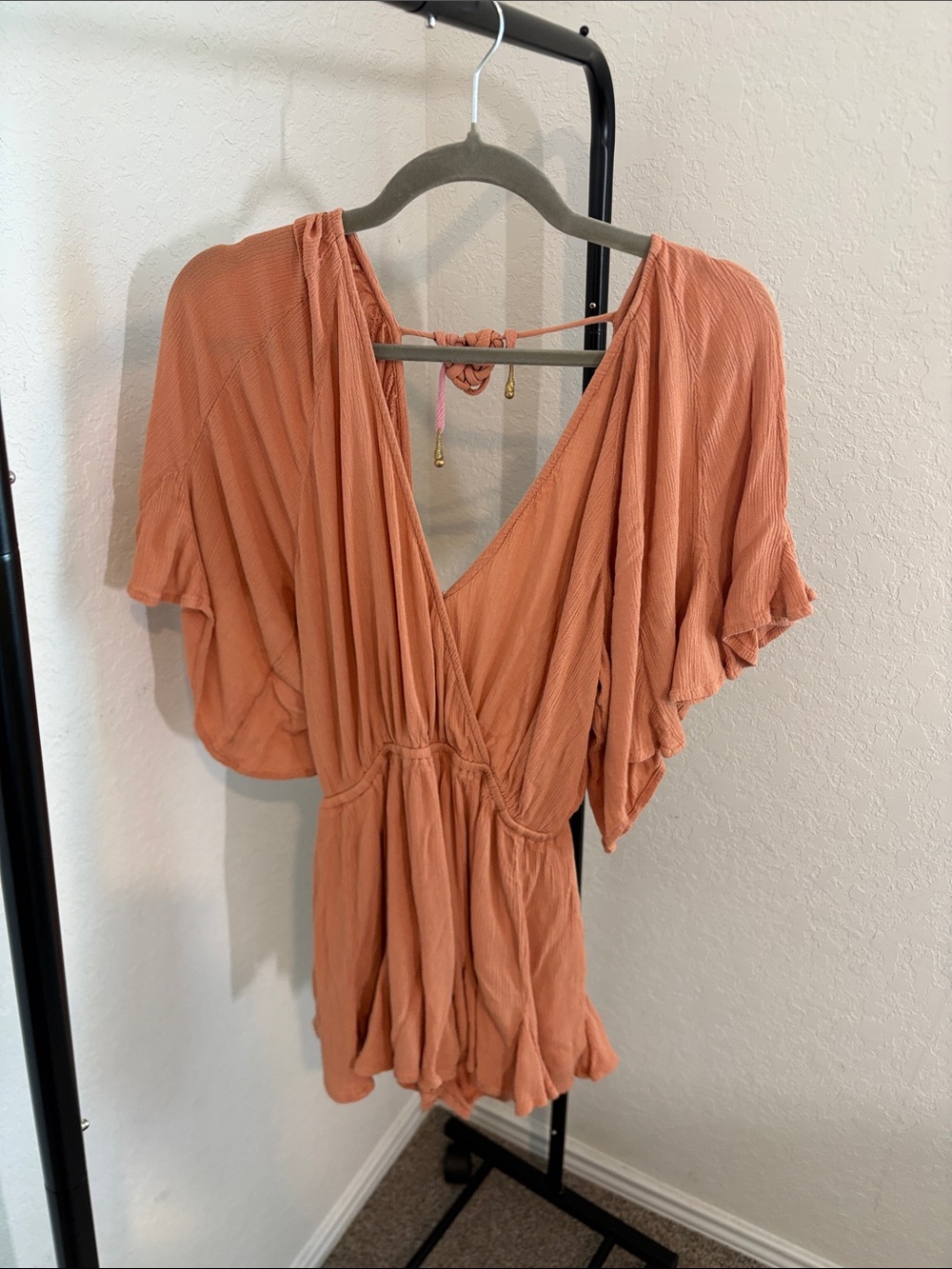 Free People Rust Orange V-Neck Flutter Sleeve Romper
